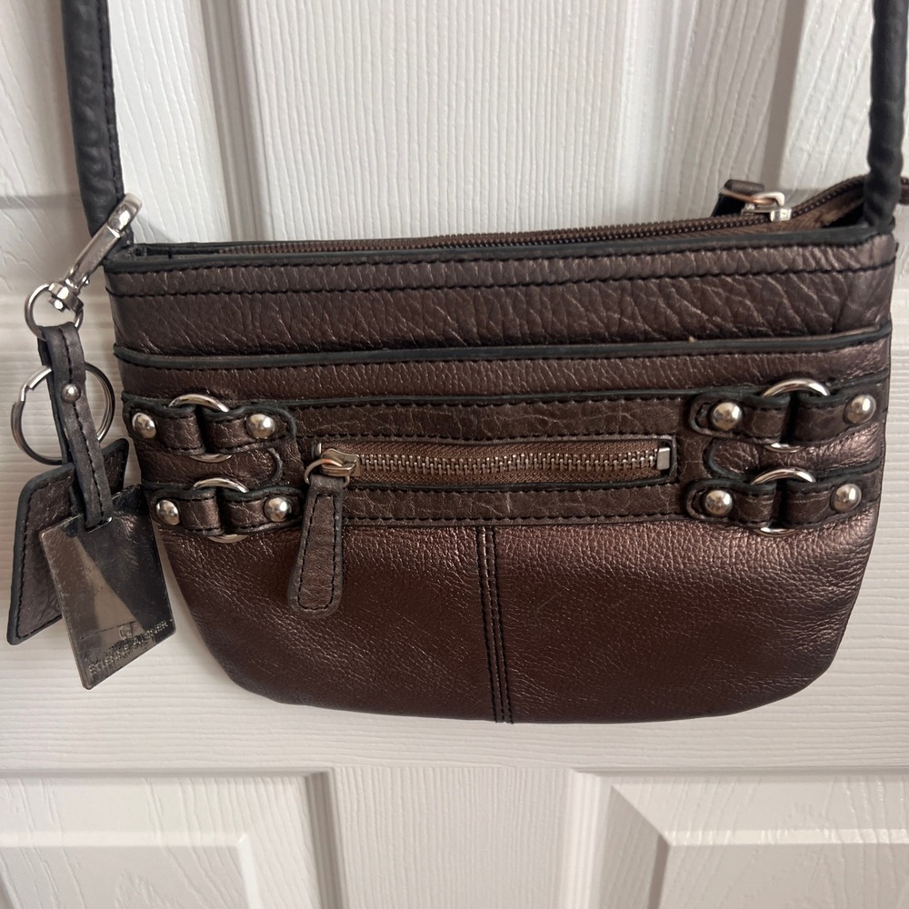Etienne Aigner Crossbody Bag Bronze Metallic Leather Zip Pocket Small Purse